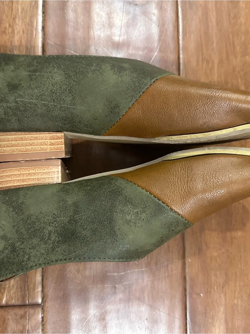 Women's Olive Green and Tan Slide Sandals